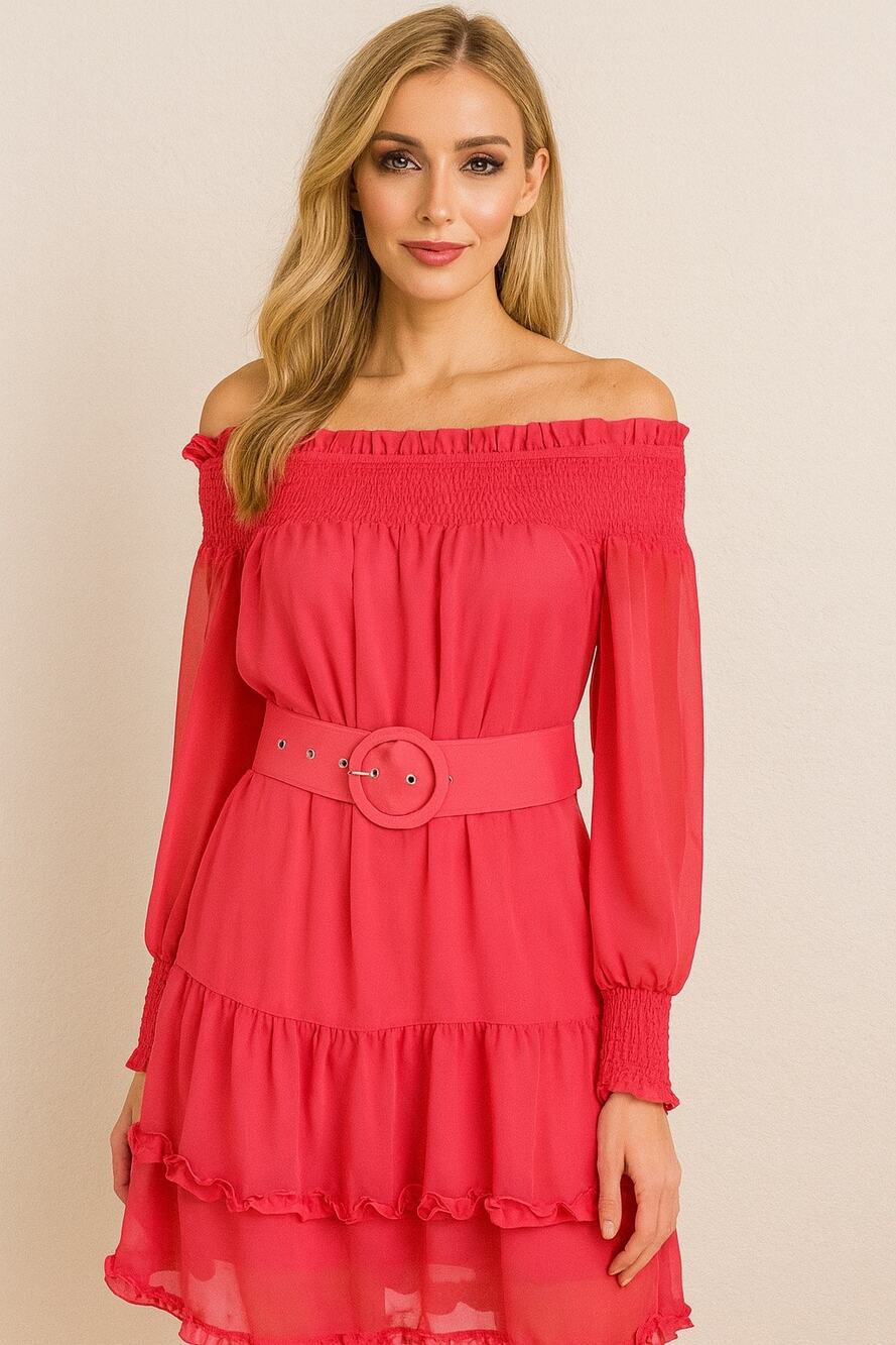NWT BCBGeneration Pink Ruffle Off the Shoulder Dress Size 6